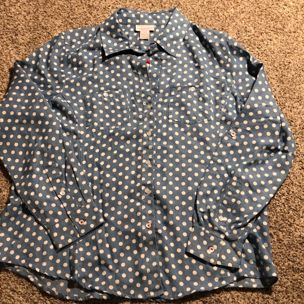 Soft Surroundings Polka Dot Chambray Shirt - L